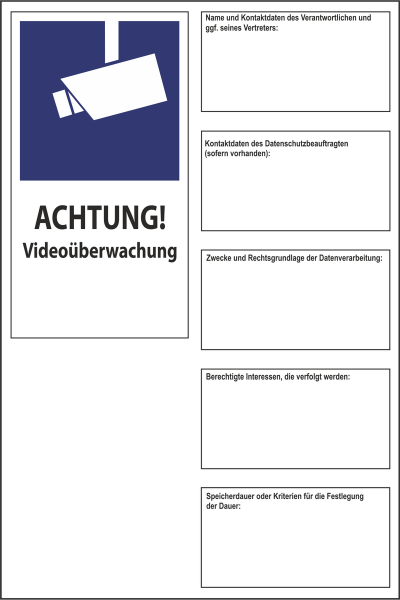 Schild mit Symbol und Text Kennzeichnung zur Videoüberwachung nach DSGVO